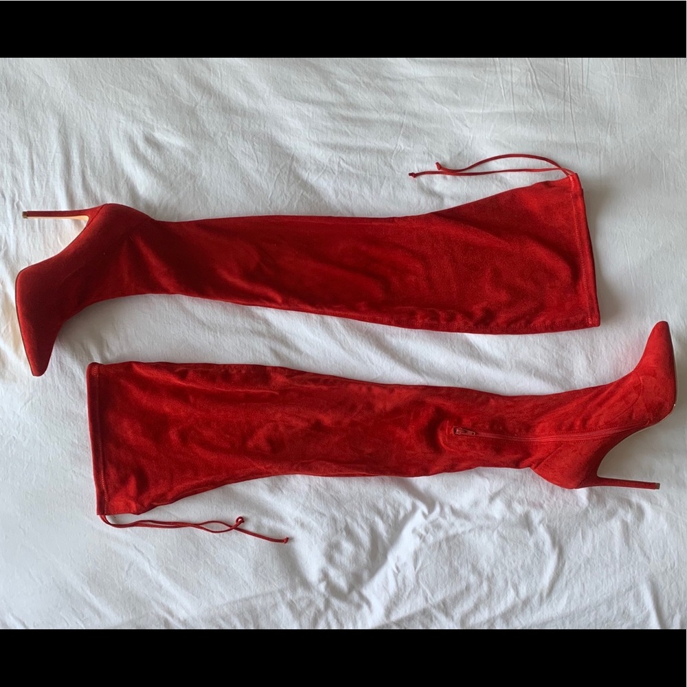 Fashion Nova Red Thigh High Boots Size 11